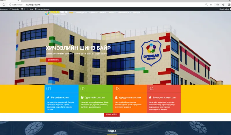 Сургуулийн байрыг харуулсан oyunlag.edu.mn вэбсайтын анхны хувилбар